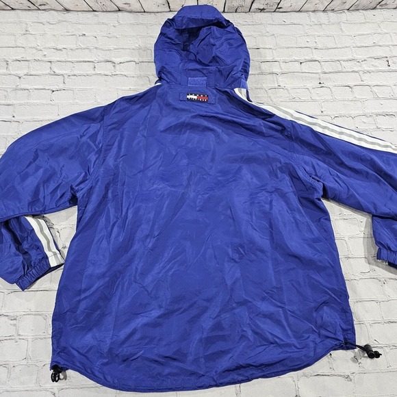 Vintage Tommy Hilfiger Logo 1/4 Zip Hooded Windbreaker Blue Jacket 90s MENS L - Picture 14 of 16